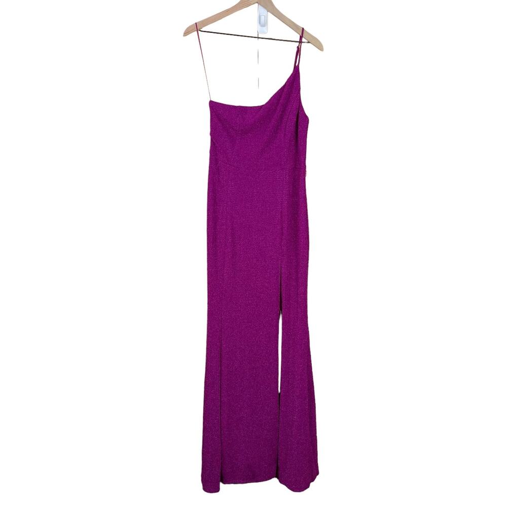 NEW Maniju Cocktail Dress Womens Purple Glittered Maxi Dramatic Side Split Large